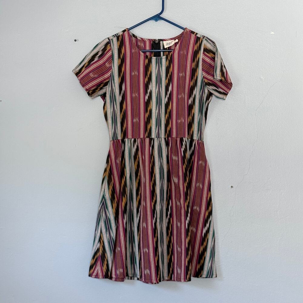 Mata Traders Dress Small Mulitcolor Red Striped Ikat Fair Trade Cotton Colorful